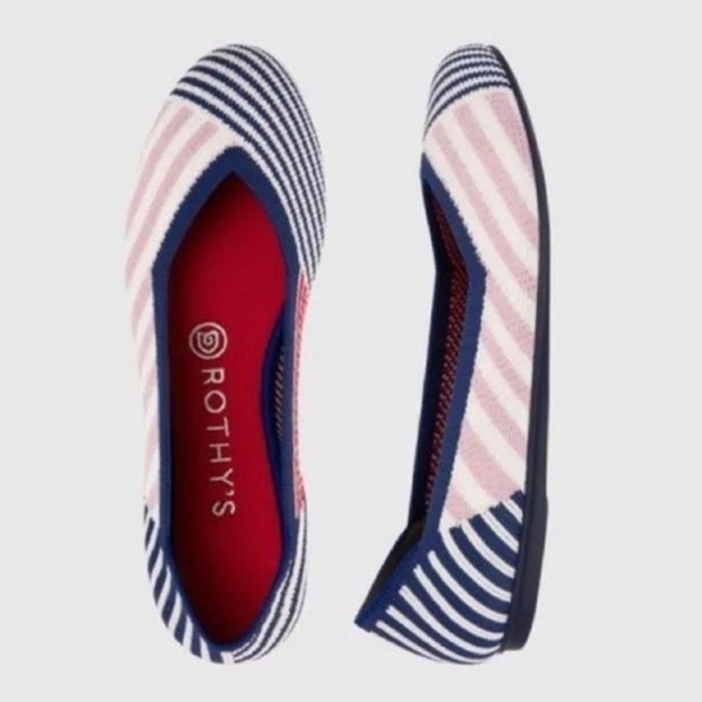 RARE Rothy's Pink Mixed Stripe Flats Retired‎